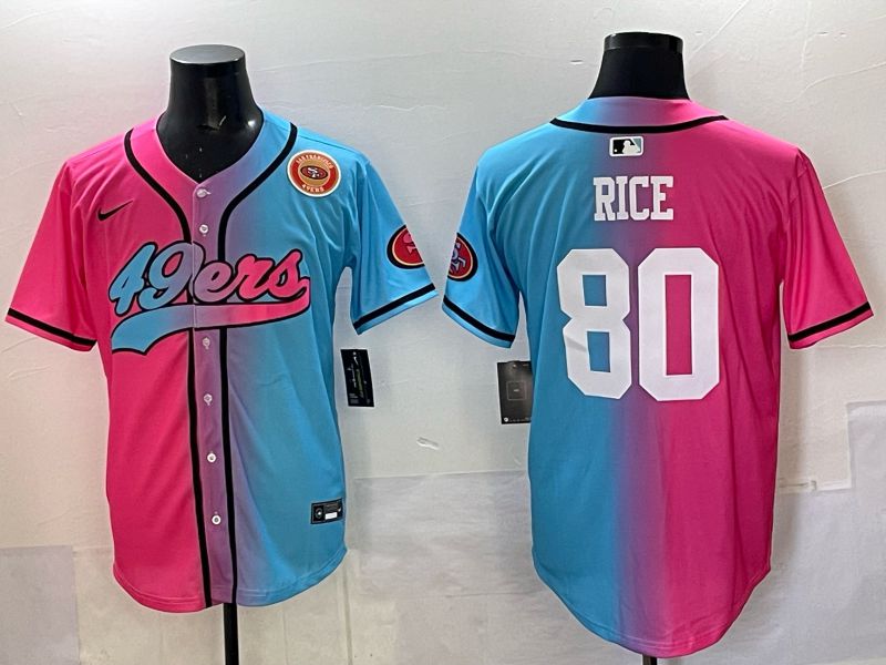 Men 2025 San Francisco 49ers #80 Rice Pink Blue Nike Limited NFL Jersey 012
